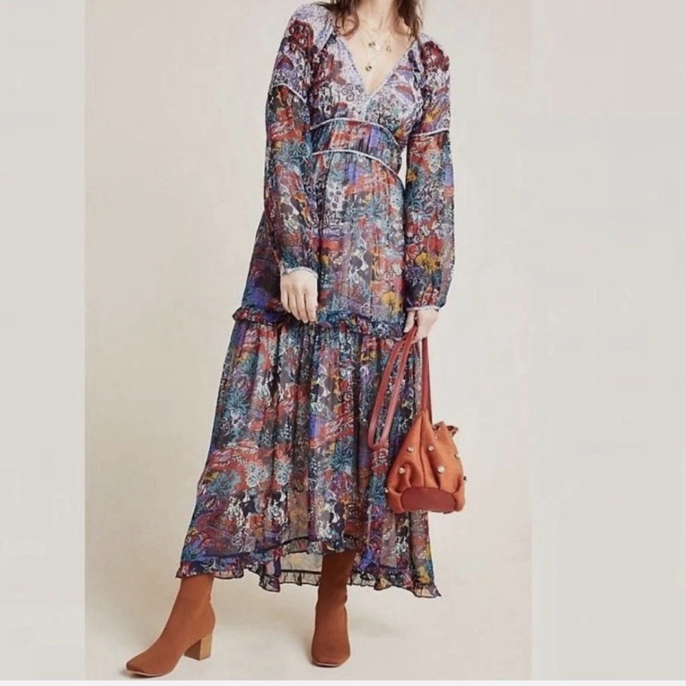 Anthropologie Colorful Patterned Maxi Dress